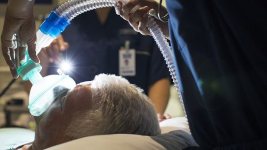 Anesthesia being given to older patient