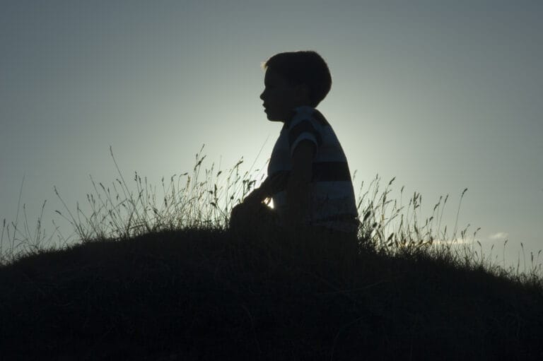 silhouette of boy on hill